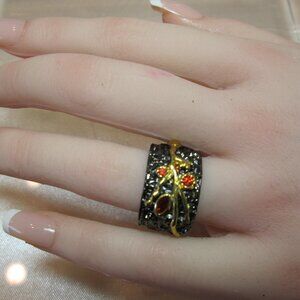 Italian Jewelry Luxury Black Gold Rings for Women Unique Hollow Tungsten